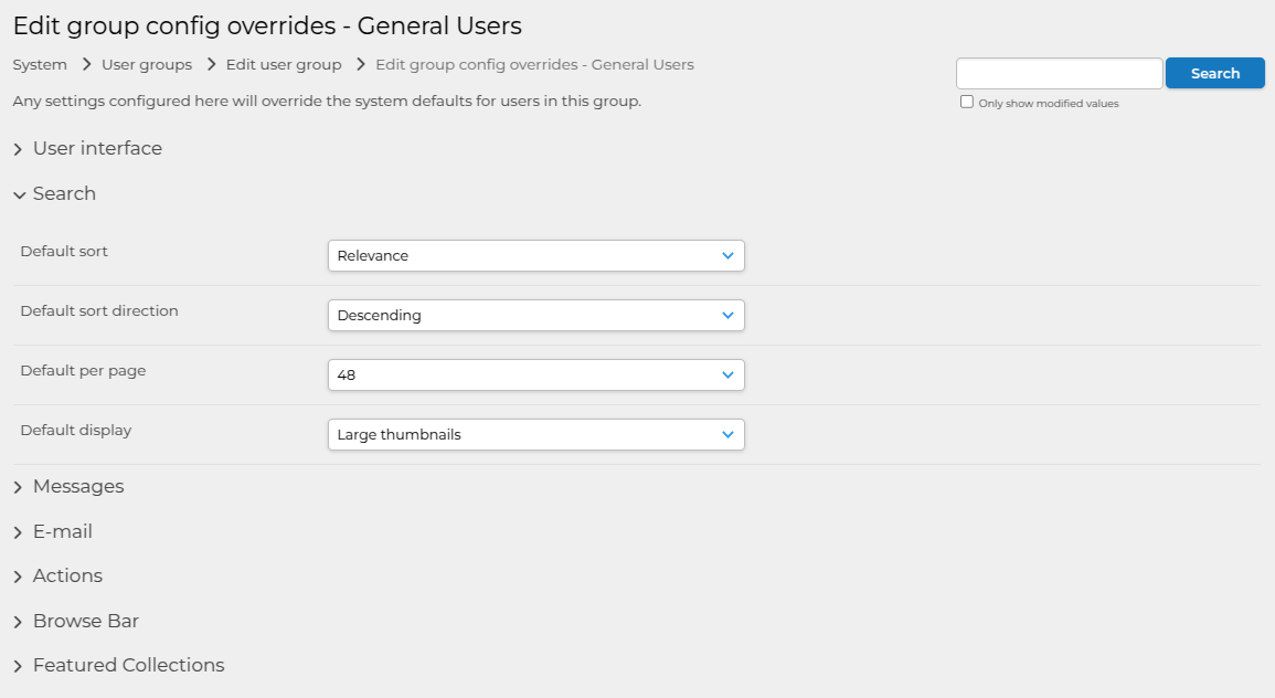 user group config overrides