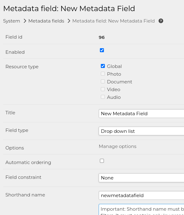 Resource Type Field Edit