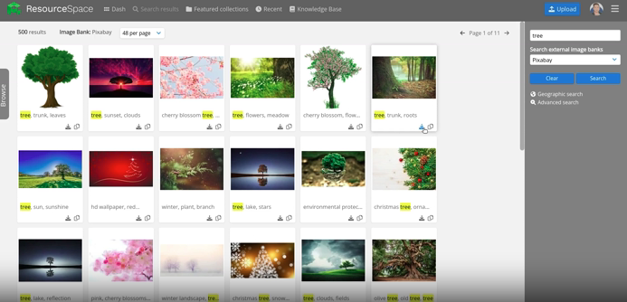 Search external image banks for resources