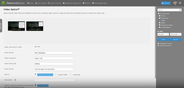 Edit and merge videos together within ResourceSpace